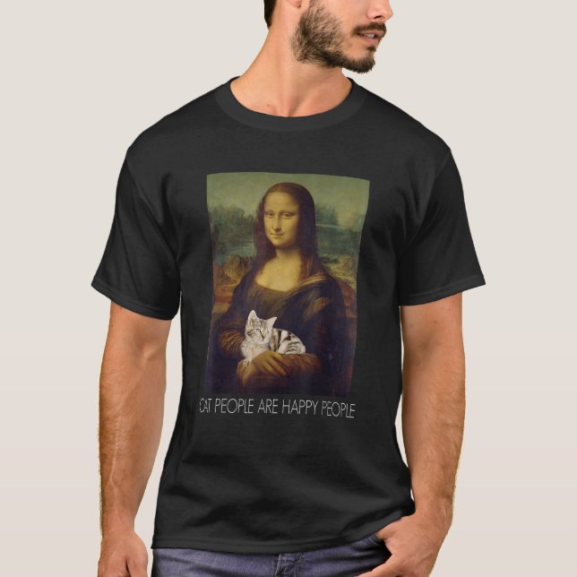 Mona Lisa Cat People Are Happy People T Shirt (Front)
