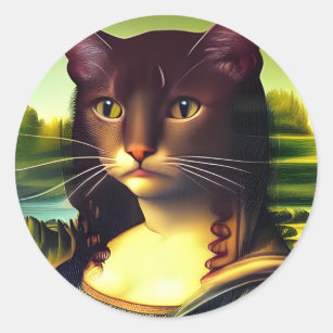 Mona Lisa Cat Portrait  Classic Round Sticker