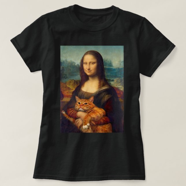 Mona Lisa + Cat T-Shirt T-Shirt (Design Front)