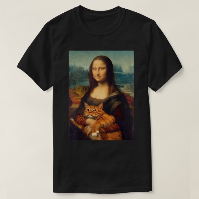 Mona Lisa + Cat T-Shirt T-Shirt (Design Front)