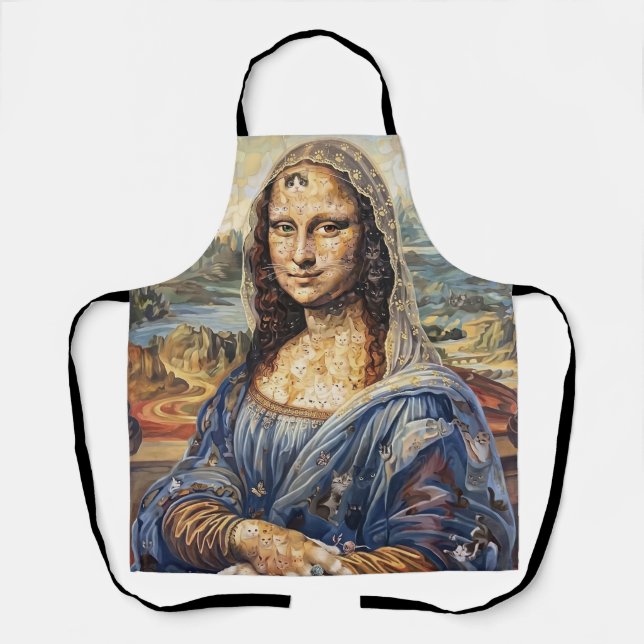 Mona Lisa collage art made with cat faces Apron (Front)