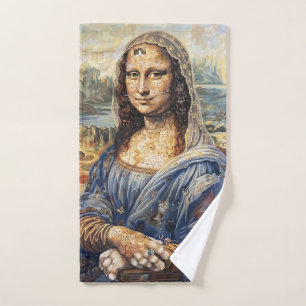 Mona Lisa collage art made with cat faces Hand Towel