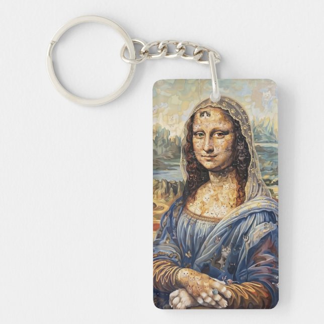 Mona Lisa collage art made with cat faces Key Ring (Front)