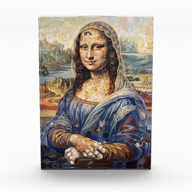 Mona Lisa collage art made with cat faces Photo Block (Front)
