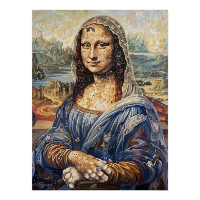 Mona Lisa collage art made with cat faces Poster (Front)