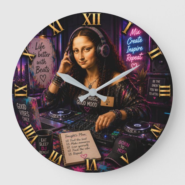 Mona Lisa DJ Funny Music Studio Large Clock (Front)