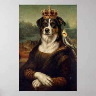 Mona Lisa Dog with Cockatiel Parrot Fine Art Poste Poster