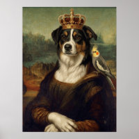 Mona Lisa Dog with Cockatiel Parrot Fine Art Poste