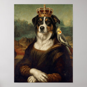 Mona Lisa Dog with Cockatiel Parrot Fine Art Poste Poster