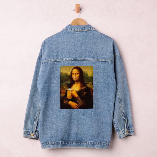 Mona Lisa drinking beer Beer lover Denim Jacket (Hangar)