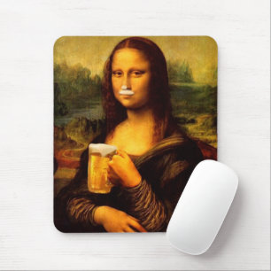 Mona Lisa drinking beer, Beer lover Mouse Mat