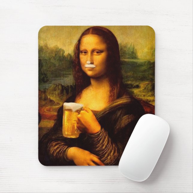 Mona Lisa drinking beer, Beer lover Mouse Mat (With Mouse)
