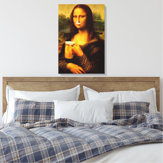 Mona Lisa drinking beer Beer lovers  Canvas Print (Insitu(Bedroom))