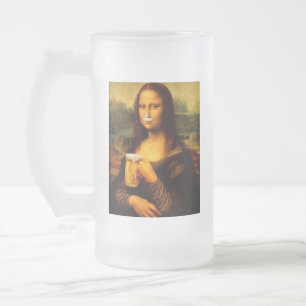 Mona Lisa drinking beer Beer lovers  Frosted Glass Beer Mug