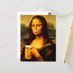 Mona Lisa drinking beer Beer lovers  Postcard