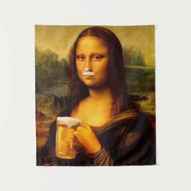 Mona Lisa drinking beer Beer lovers Tapestry (Front)