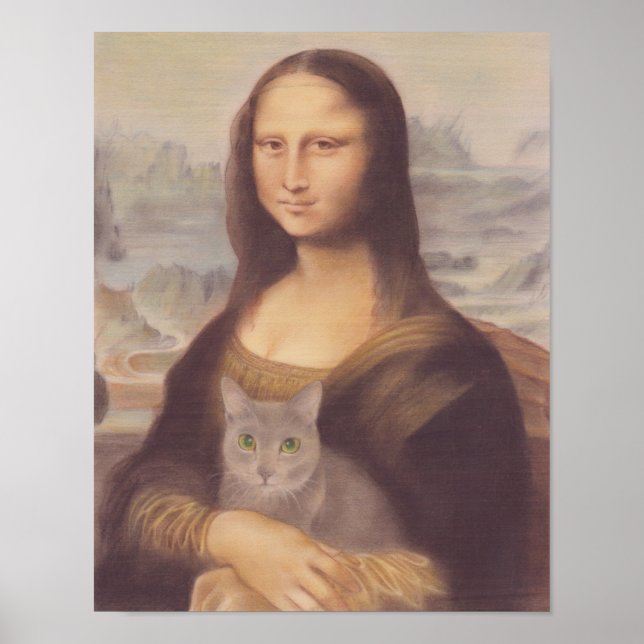 Mona Lisa e Russian Blue Cat Leonardo da Vinci Poster (Front)