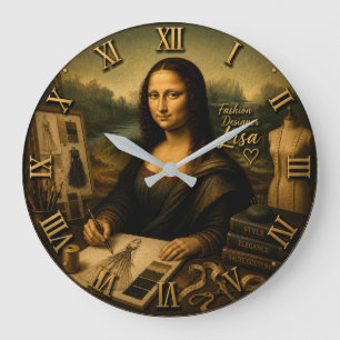 Mona Lisa Fashion Designer Funny Haute Couture Large Clock