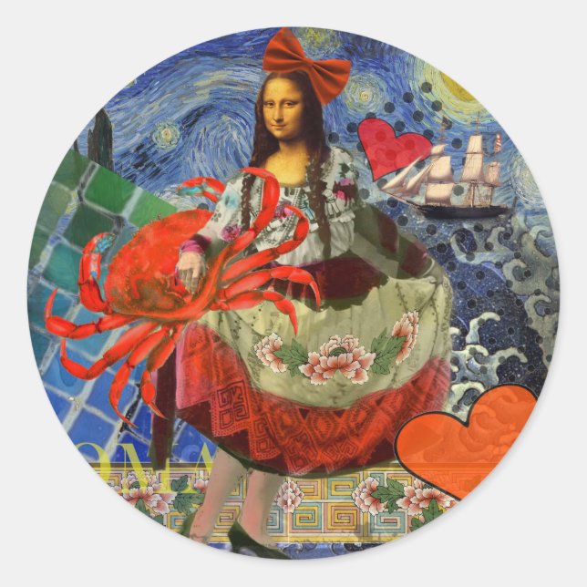 Mona Lisa Fun Zodiac Whimsical  Classic Round Sticker (Front)