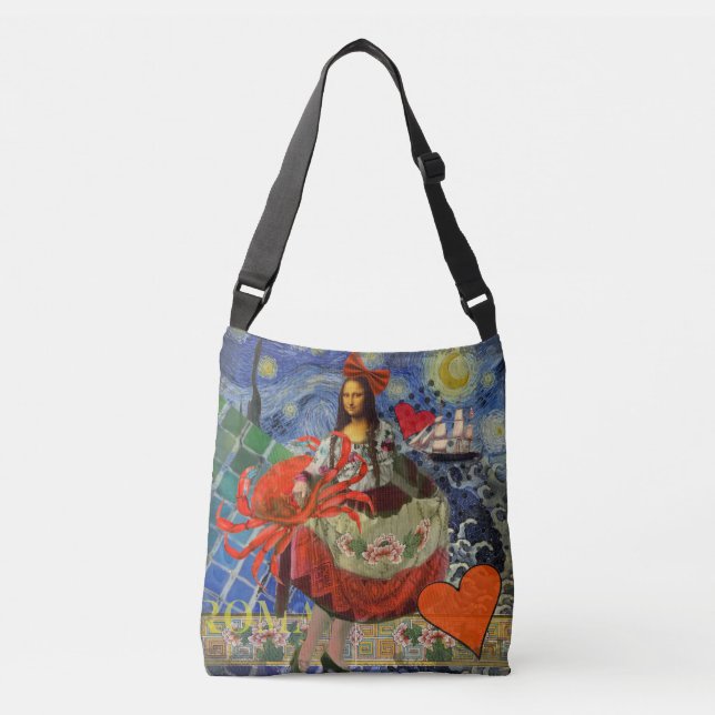 Mona Lisa Fun Zodiac Whimsical  Crossbody Bag (Front)