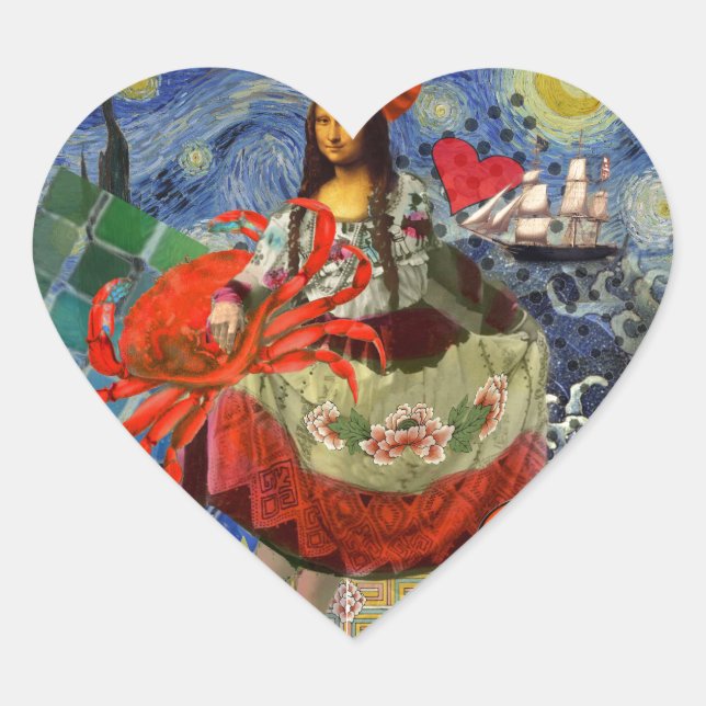 Mona Lisa Fun Zodiac Whimsical  Heart Sticker (Front)