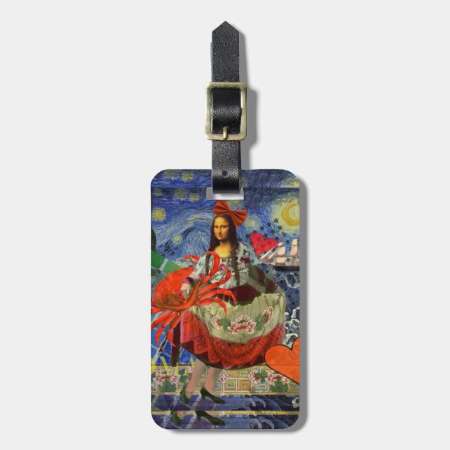 Mona Lisa Fun Zodiac Whimsical  Luggage Tag (Front Vertical)