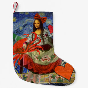 Mona Lisa Fun Zodiac Whimsical  Small Christmas Stocking