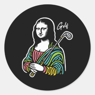 Mona-lisa Golfer - Funny Mona-lisa Golf Lover Classic Round Sticker