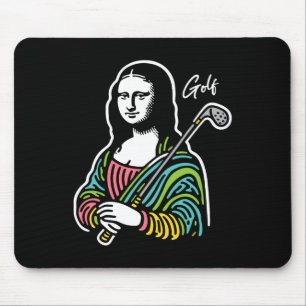 Mona-lisa Golfer - Funny Mona-lisa Golf Lover Mouse Mat