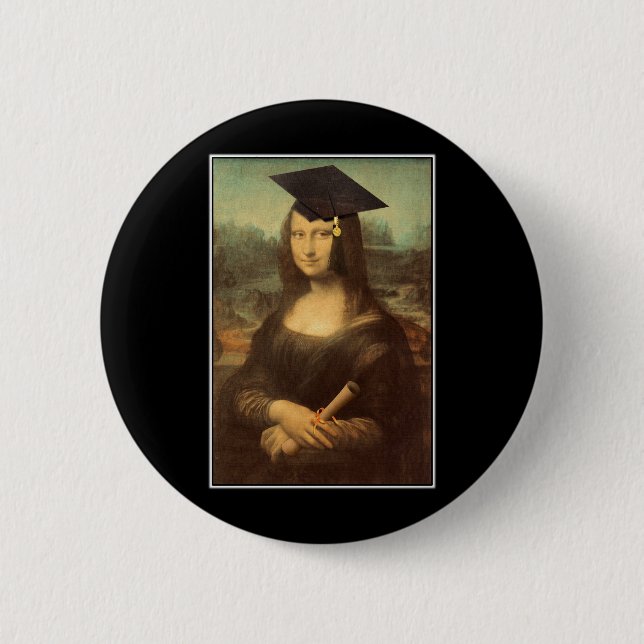 Mona Lisa Graduation Grad Cap 6 Cm Round Badge (Front)