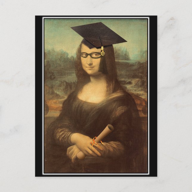Mona Lisa Graduation Grad Cap Announcement Postcard (Front)