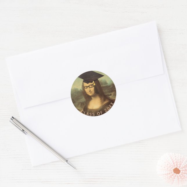 Mona Lisa Graduation Grad Cap Classic Round Sticker (Envelope)