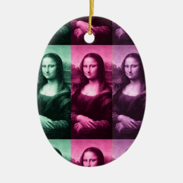 Mona Lisa Green Pink Purple Ceramic Ornament (Front)