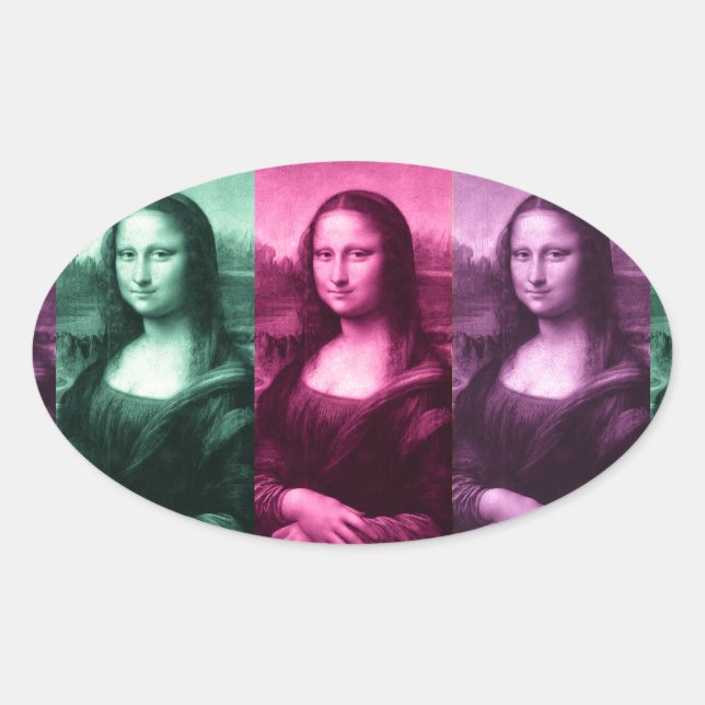 Mona Lisa Green Pink Purple Oval Sticker (Front)