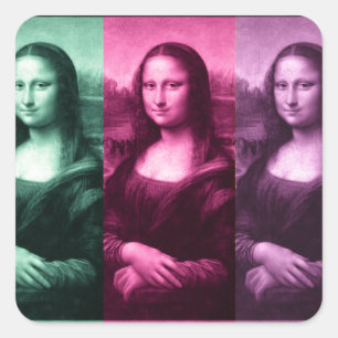 Mona Lisa Green Pink Purple Square Sticker