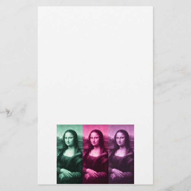 Mona Lisa Green Pink Purple Stationery (Front)