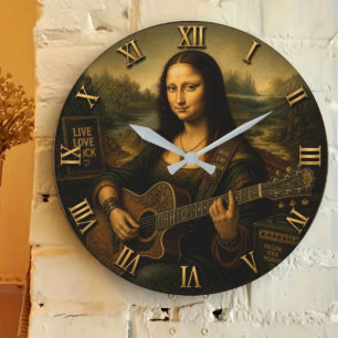 Mona Lisa Guitarist  Funny Acoustic Guitar Large Clock