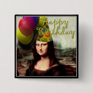Mona Lisa Happy Birthday Party Hat 15 Cm Square Badge