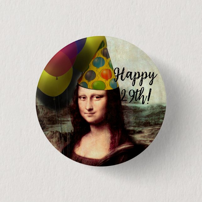 Mona Lisa Happy Birthday Party Hat 3 Cm Round Badge (Front)