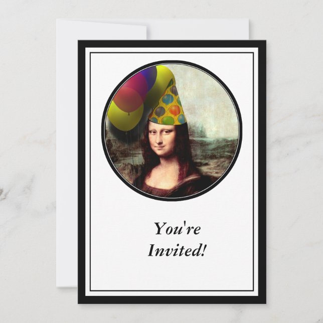 Mona Lisa Happy Birthday Party Hat Invitation (Front)