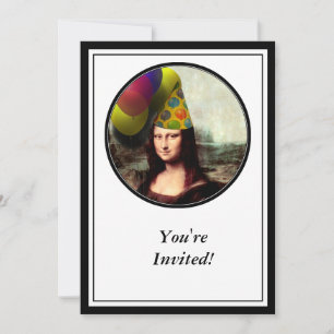 Mona Lisa Happy Birthday Party Hat Invitation