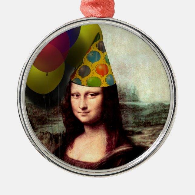 Mona Lisa Happy Birthday Party Hat Metal Tree Decoration (Front)