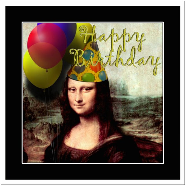 Mona Lisa Happy Birthday Party Hat Standing Photo Sculpture (Front)