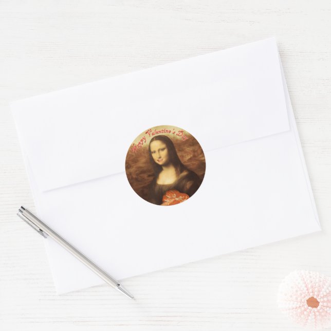 Mona Lisa Heart Valentine's Day Kiss Classic Round Sticker (Envelope)