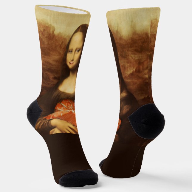 Mona Lisa Heart Valentine's Day Kiss Socks (Angled)
