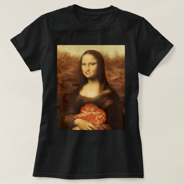 Mona Lisa Heart Valentine's Day Kiss T-Shirt (Design Front)