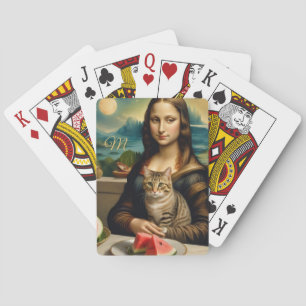 Mona Lisa &her cat - monogram Playing Cards
