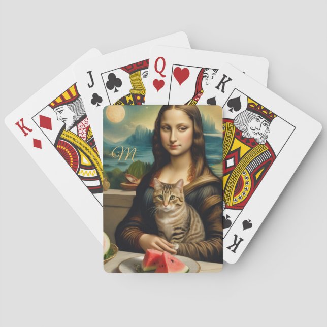 Mona Lisa &her cat  -  monogram  Playing Cards (Back)