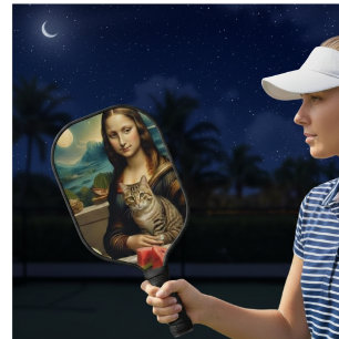 Mona Lisa &her cat - Summer vibes \ Pickleball Paddle