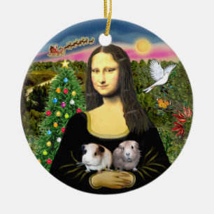 Mona Lisa & her Two Guinea Pigs Ceramic Tree Decoration